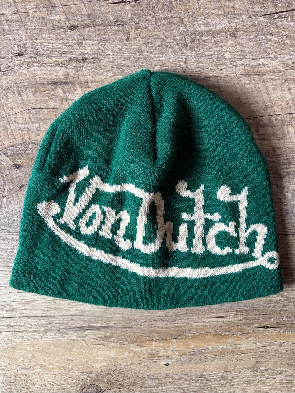 Von Dutch Green Skully Knit Logo Beanie Unisex ONE SIZE